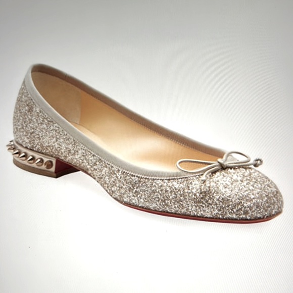 Christian Louboutin Silver Glitter Flats - Picture 1 of 10
